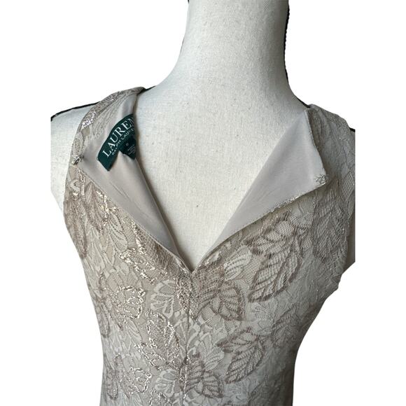 Ralph Lauren Dress Fully Lined Lace Sheath Sleeveless Women's 6 Gold Metallic - Picture 5 of 10